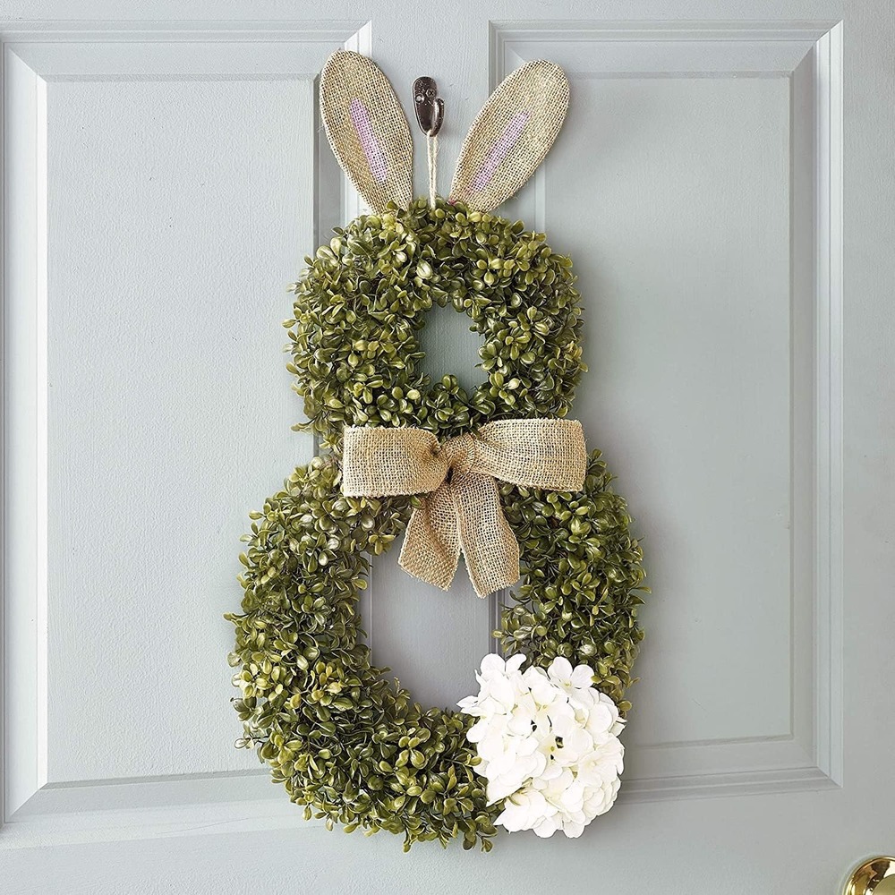Cottontail Easter Bunny Faux Boxwood Wreath Green Easter Spring Door Decor New